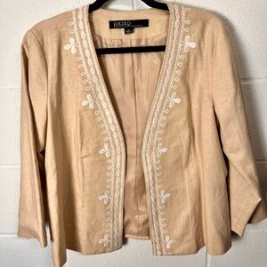 Beige Women's Blazer with White Embroidery by Kasper Size 14